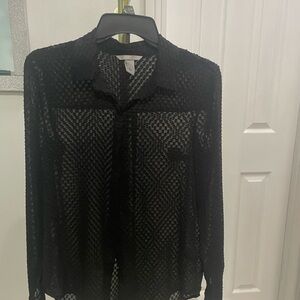 H&M Black Sheer Button Down Shirt size 6